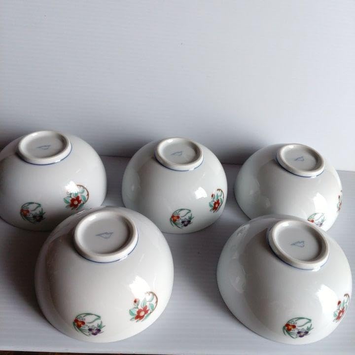 深川製磁 花丸紋湯呑み 深川製磁 染錦花丸紋 蓋